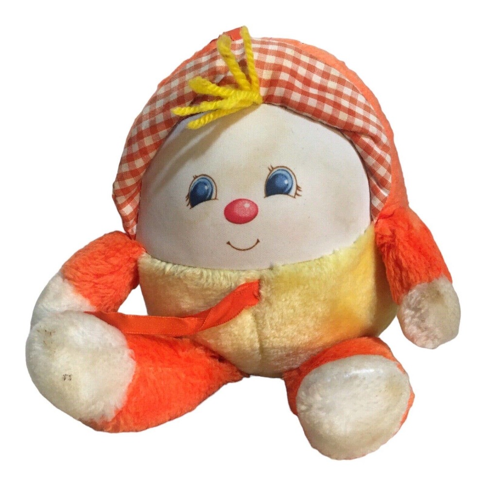 1982 Humpy Dumpy Amtoy Orange Yellow Plush Baby Rattle
